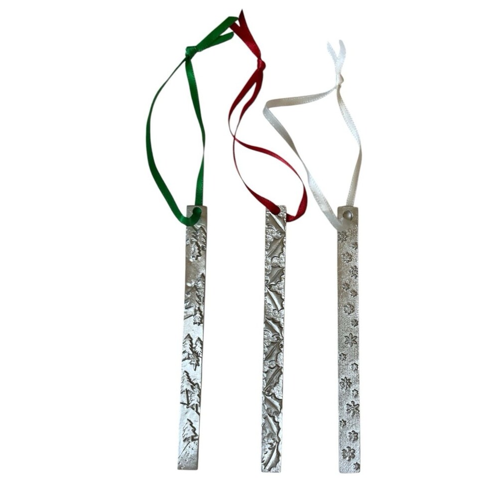 Set of 3 Vilmain Tinsel Pewter Icicle Ornaments Silver Ornate 2010 USA 4"